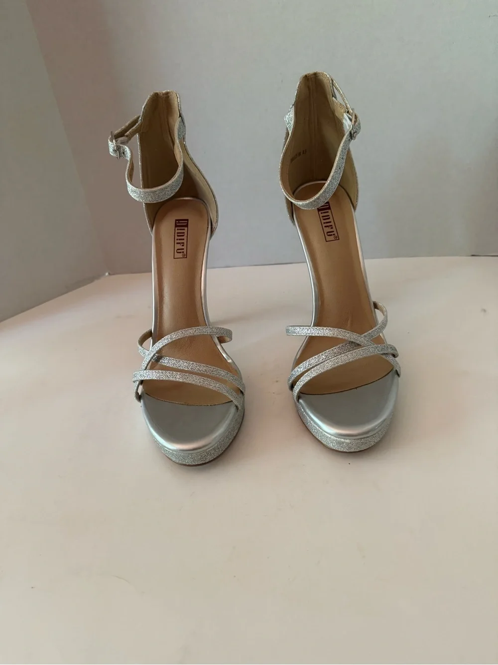 Allegra K Silver Glitter Ankle-Strap Stiletto Sandals Women’s 9.5
